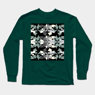 Shadow Frost- Black and White Art Deco Long Sleeve T-Shirt